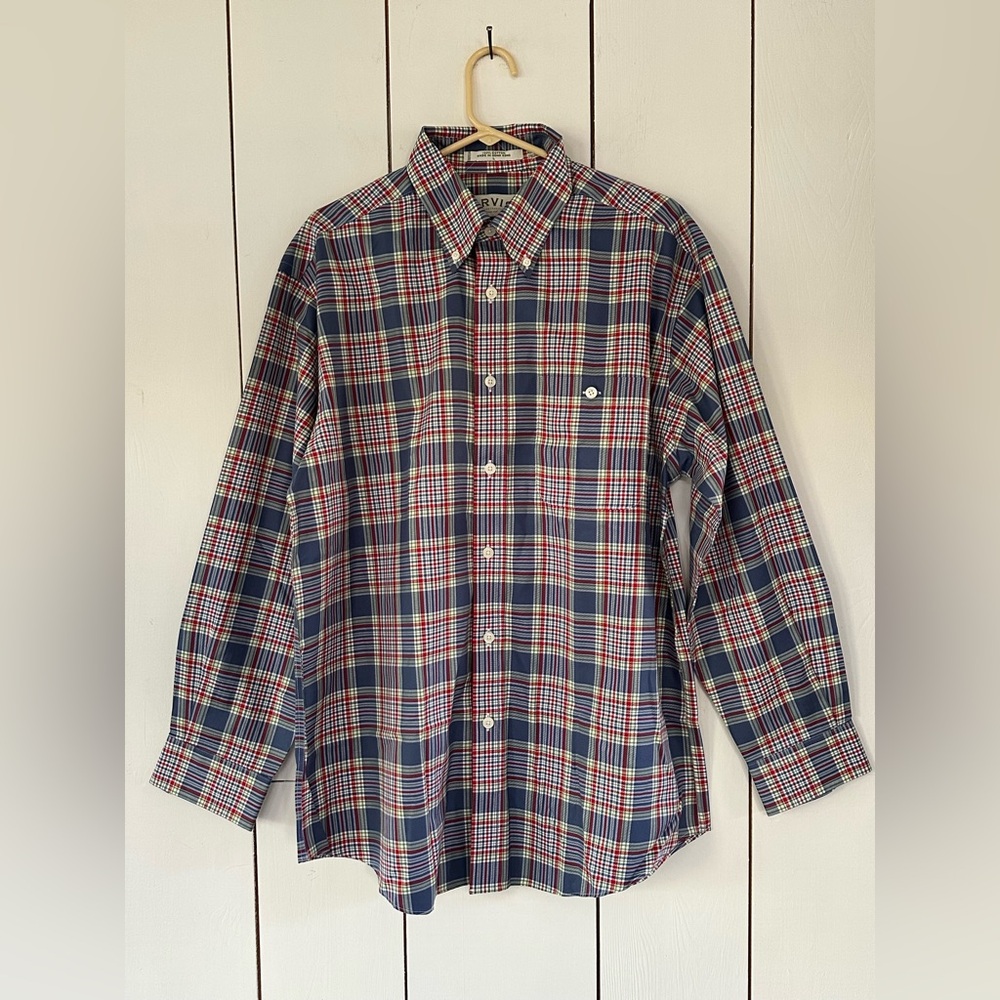 Vintage Orvis Plaid Button-Up Long Sleeve Shirt Sz L Cotton Check